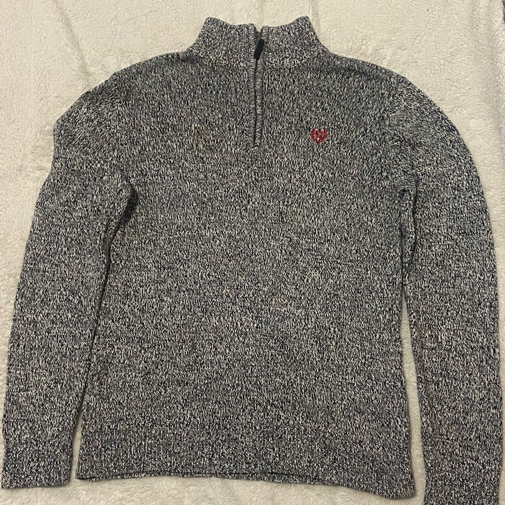 Chaps Gray and Black Zip-Up Sweater